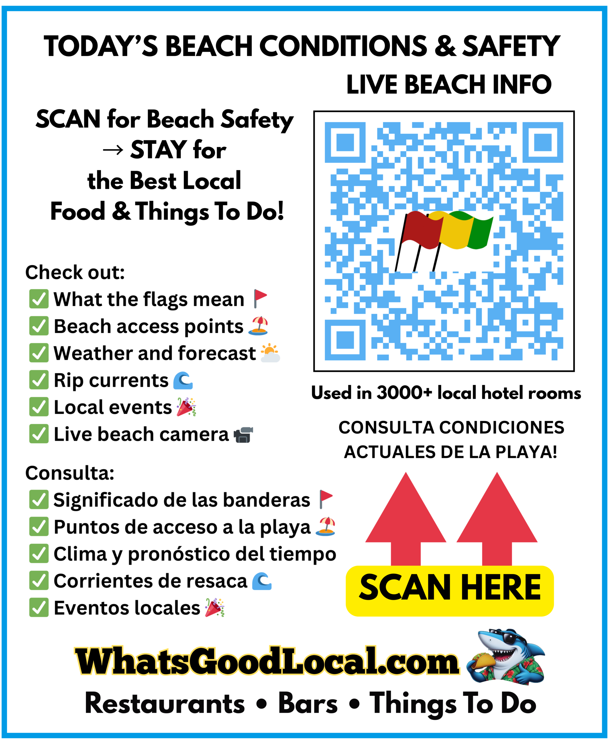 What's Good Local Pensacola beach safety QR flyer preview